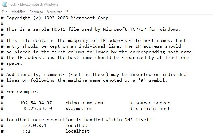 Windows hosts file standard modificare